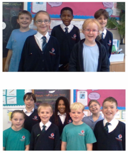 A stacked image of two sets of students, the languages ambassadors 2023-24
